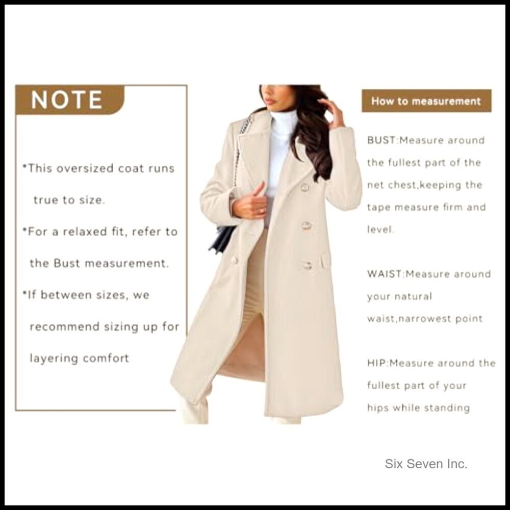 Wool Blend Pea Coat Long Trench Winter Jacket Double Breasted Professional - Picture 6 of 6